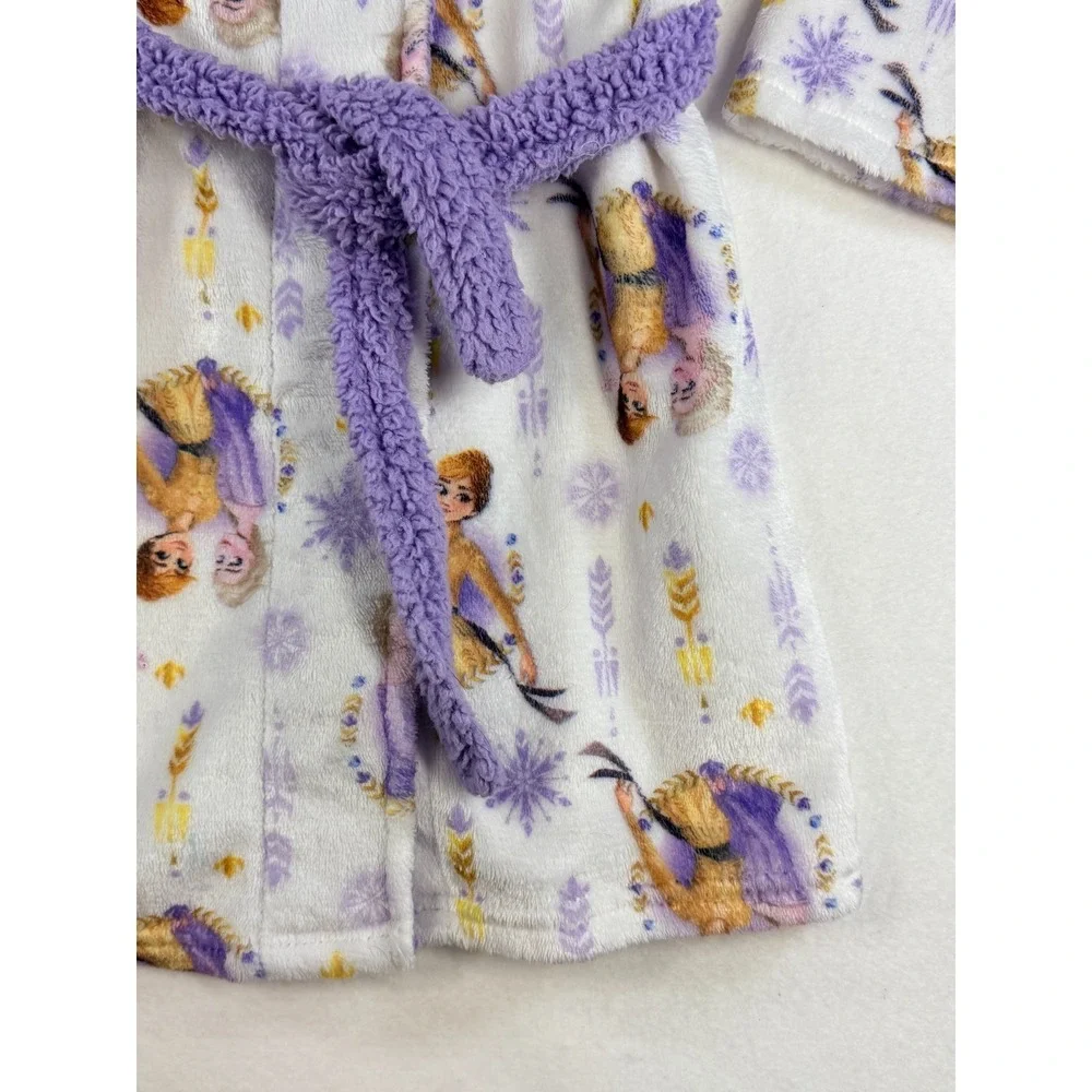 Disney Frozen II Girls 4T 5T Plush Fleece Bathrobe Purple Elsa Anna‎ Belted Robe